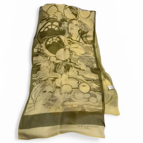 VTG Ted Lapidus Paris Silk Scarf Made in France Double Layer Sheer Art Nouveau - Picture 2 of 9